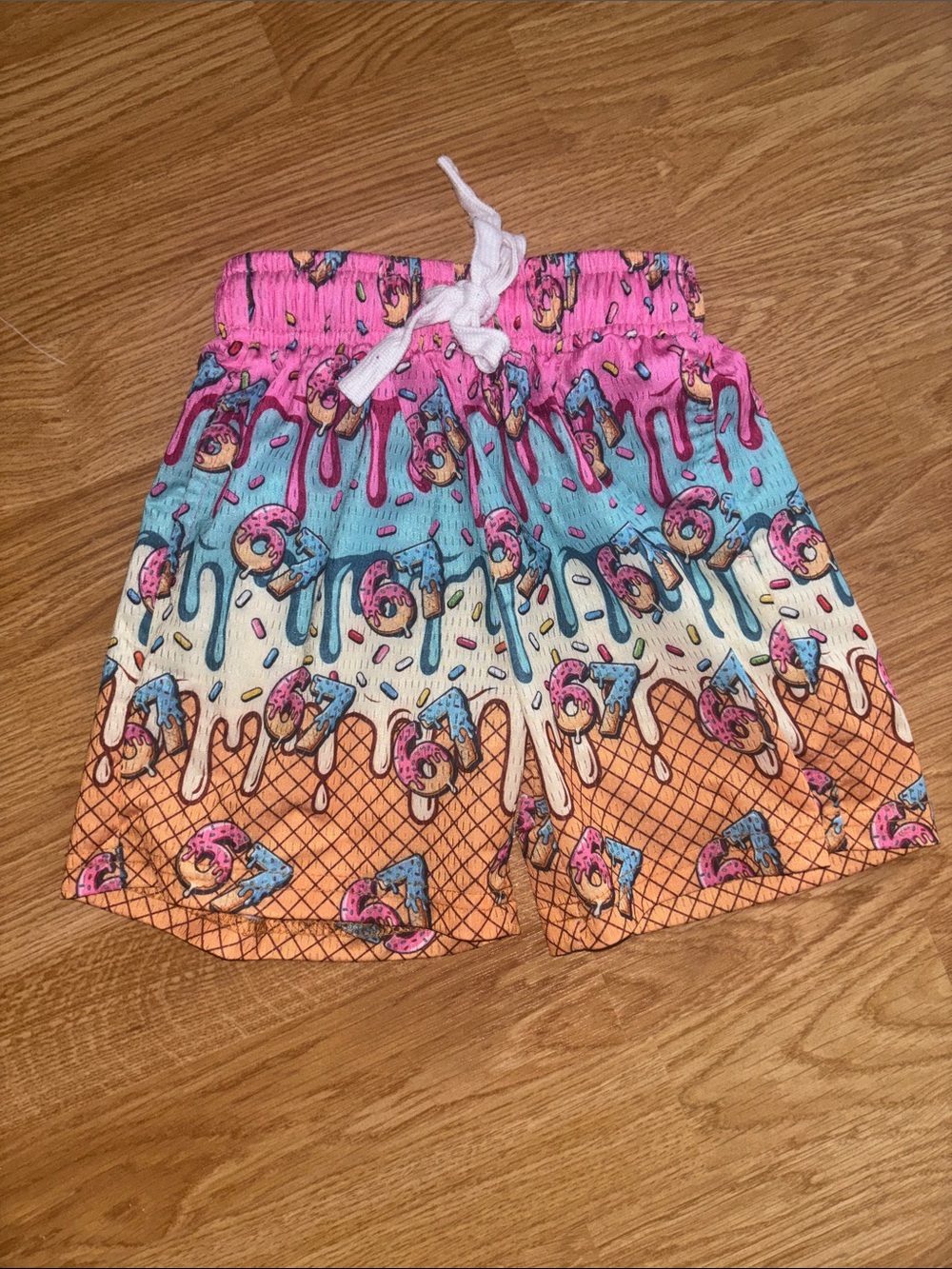 Kids Pink & Blue Ice Cream Print Swim Shorts “67”